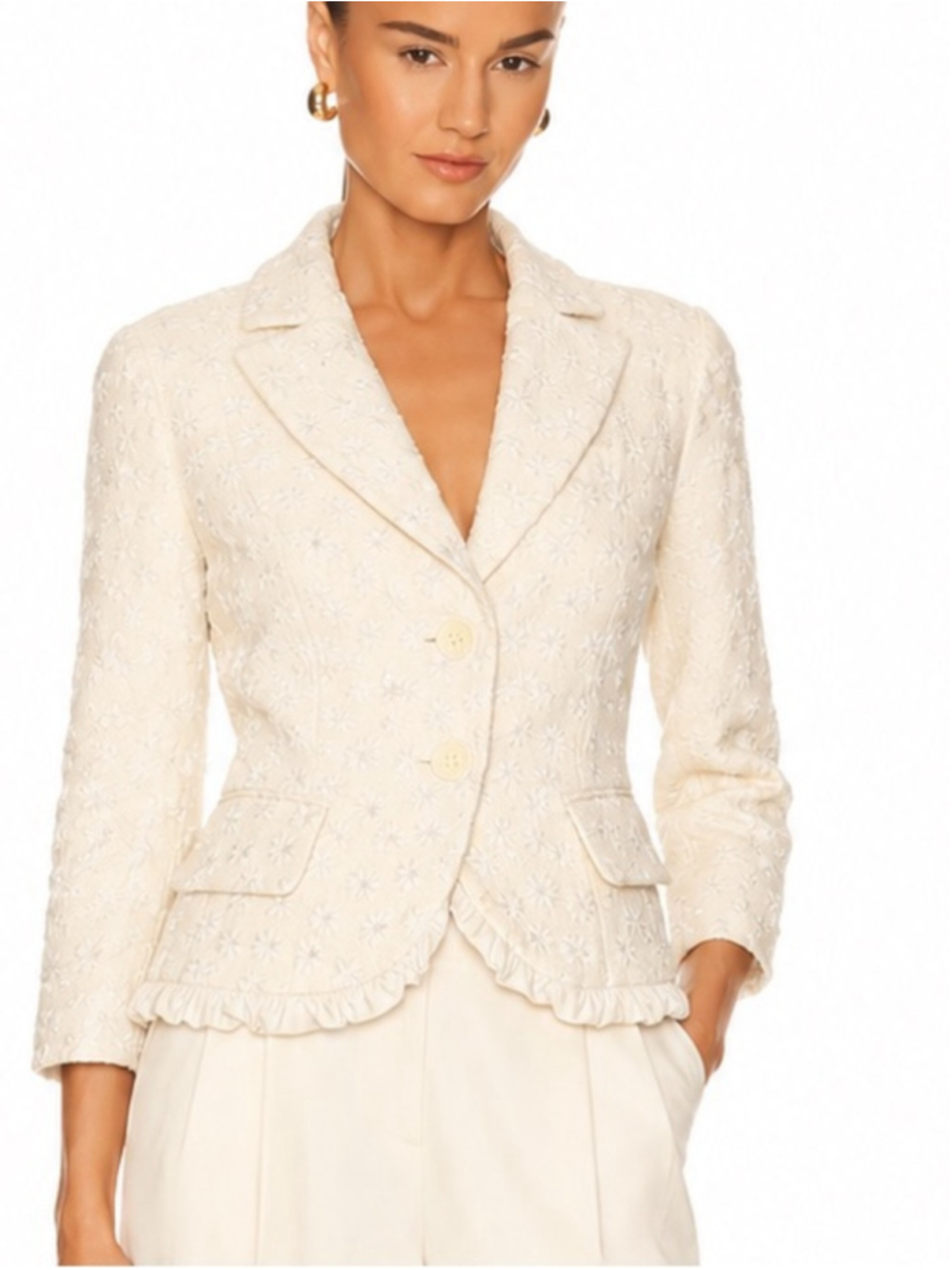 Holt Renfrew Embroidered Floral Blazer Ivory Cropped Jacket Size 4